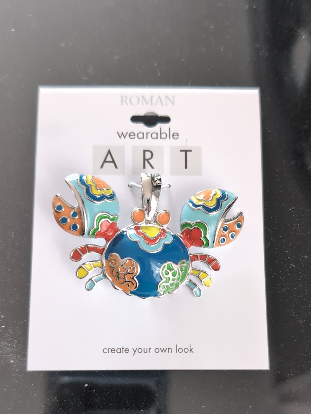 Roman  Multicolor Enamel Crab Pendant - Blue, Orange, Green